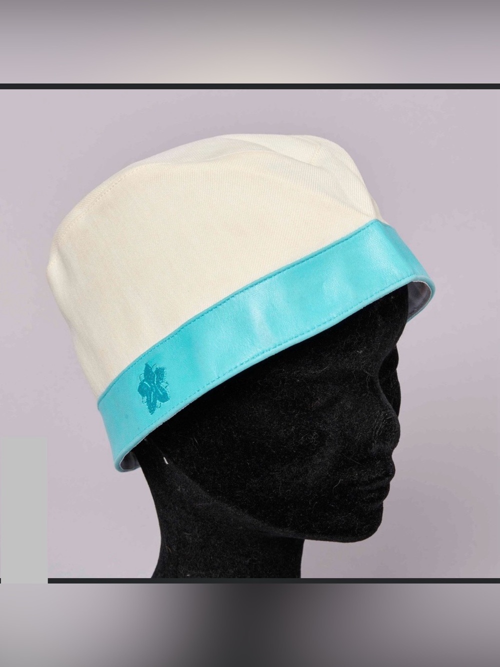 Hermes cream and turquoise-trim bucket hat
